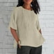 thumbnail image 2 of Chaqueta para mujer,Blusa de cuello redondo de color liso para mujer, túnica holgada de media manga, mezcla de algodón y lino, camisa informal de trabajo, sopatenor, 2 of 9