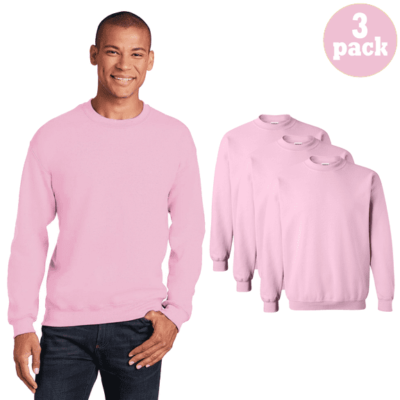 Gildan Crewneck Sweatshirt, Men's Heavy Blend Warmth Comfort Pullover Sweater, 3-Pack, Light Pink, S