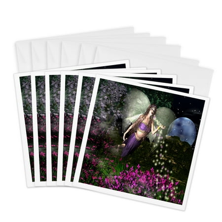 3dRose, Fairy in Purple outfit, 6 Greeting Cards with envelopes