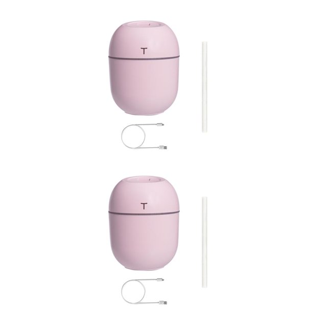 Ounissouiy Humidificador de aire de 200 ml, mini difusor de aire alimentado por USB portátil para coche y oficina en casa Rosado 2piezas