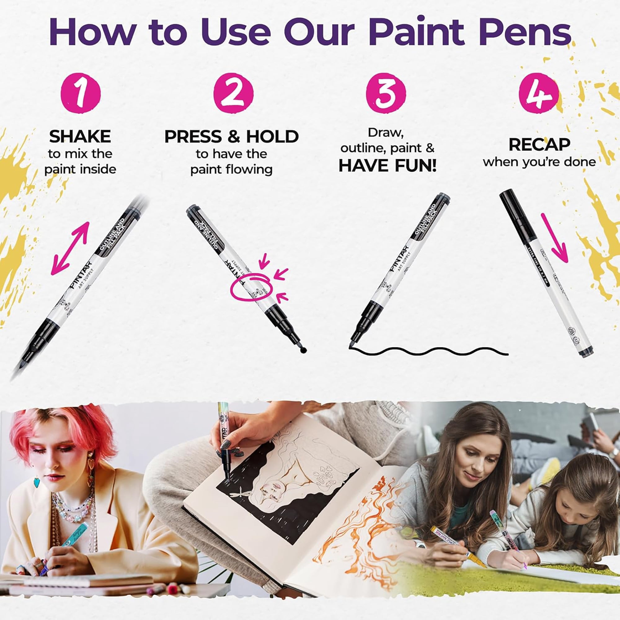Pintar: Acylic Paint Markers: Black & White - 18 Pack, 0.7mm/ 1mm/ 5mm - Outline-Drawing-Calligraphy, Japanese Ink Multi-Surface Pens, Art Supplies