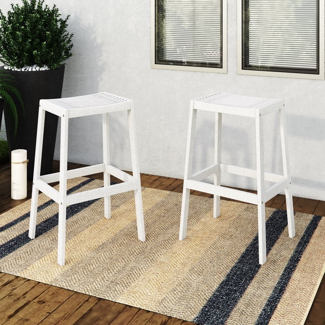 CorLiving Miramar Solid Wood Backless Bar-Height Outdoor Bar Stools, Brown (Set of 2)