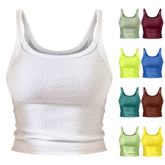 Womens Tank Tops Solid Color Workout Ribbed Sleeveless Camisole Top Basic Layer Beach Vacation Oufits for Women Summer 2026 D