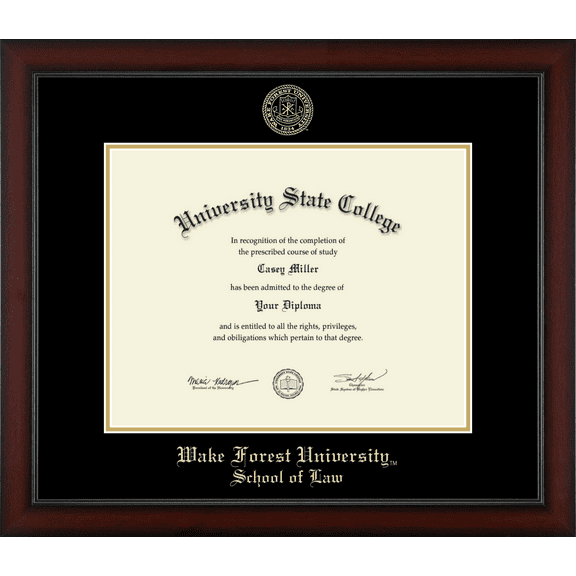 Wake Forest University School of Law Diploma Frame, Document Size 14" x 11"