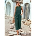 thumbnail image 3 of Women'S Summer 2 Piece Outfits Set Round Neck Sleeveless Tank Crop Top Wide Leg Pants Set with Pockets Dark Blue S, 3 of 8