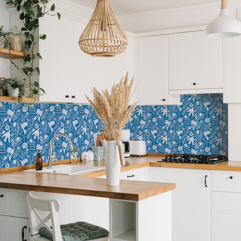Tempaper Otomi Dove Blue Peel and Stick Wallpaper, 20.5" x 16.5'
