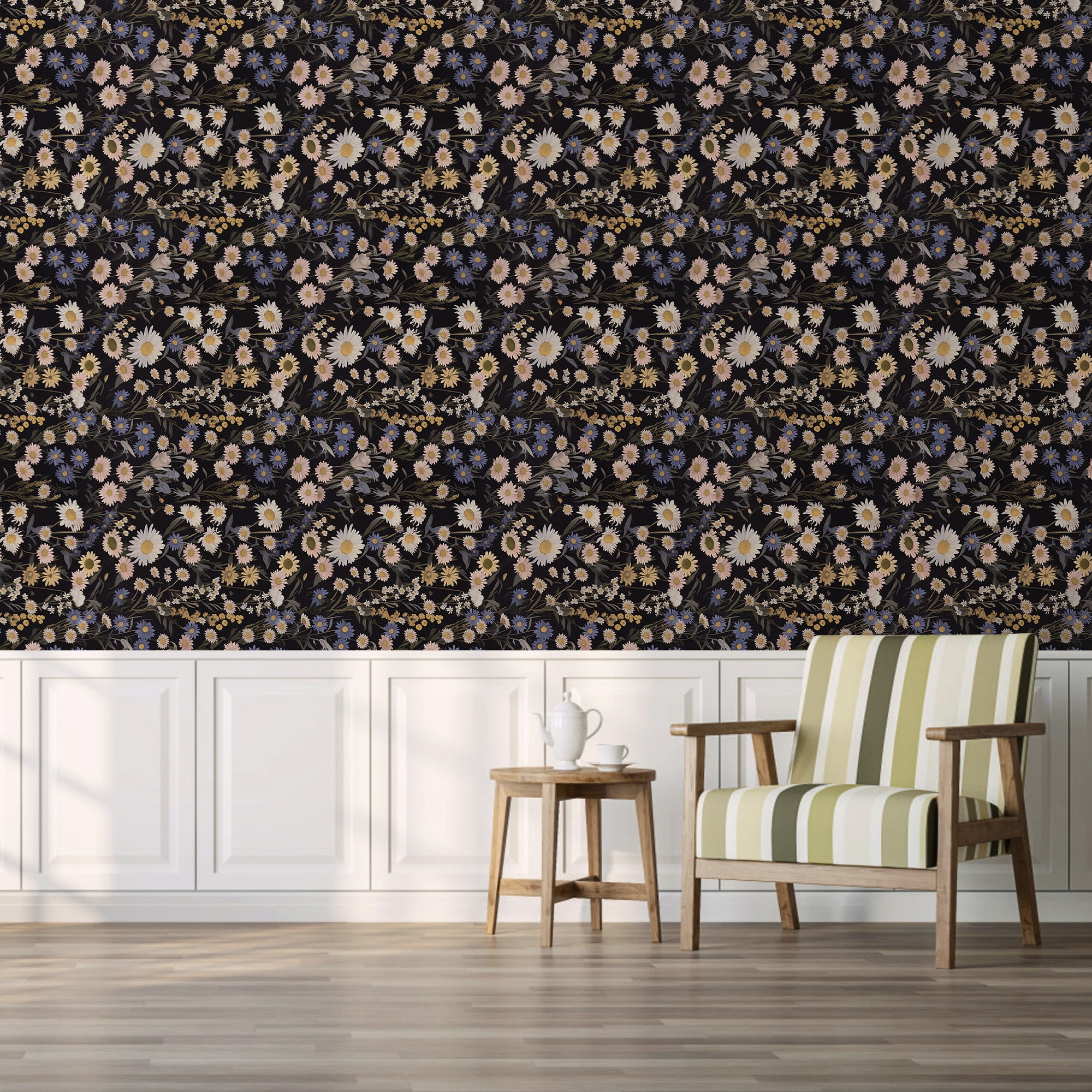 (4 pack) UMIGGEE Floral Wallpaper Peel and Stick Wallpaper Self Adhesive Black Wall Paper Contact Paper 17.3-in x 118-in Home Decor Wall Covering Old Furniture Renovation