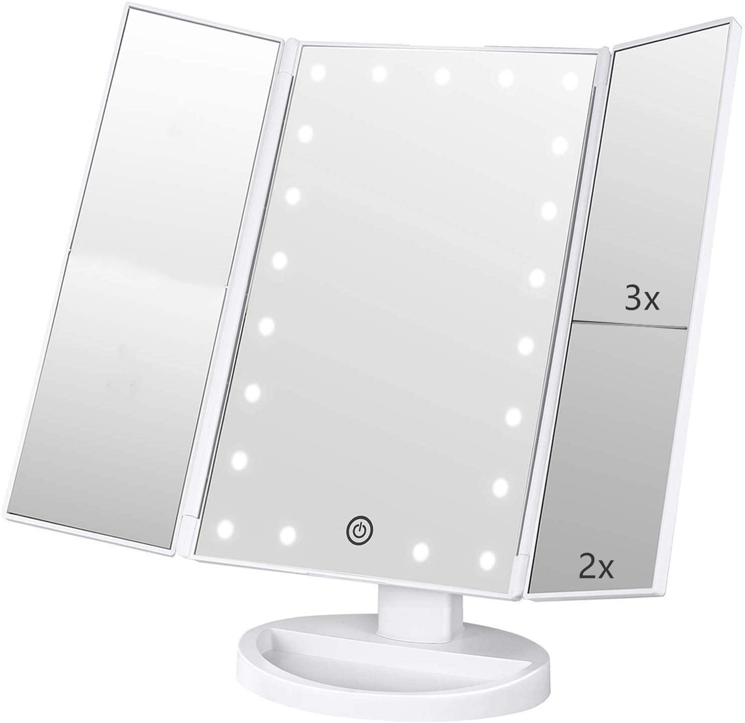 Makeup Mirror 180°Trifold LED Vanity Mirror Adjustable Touch Screen