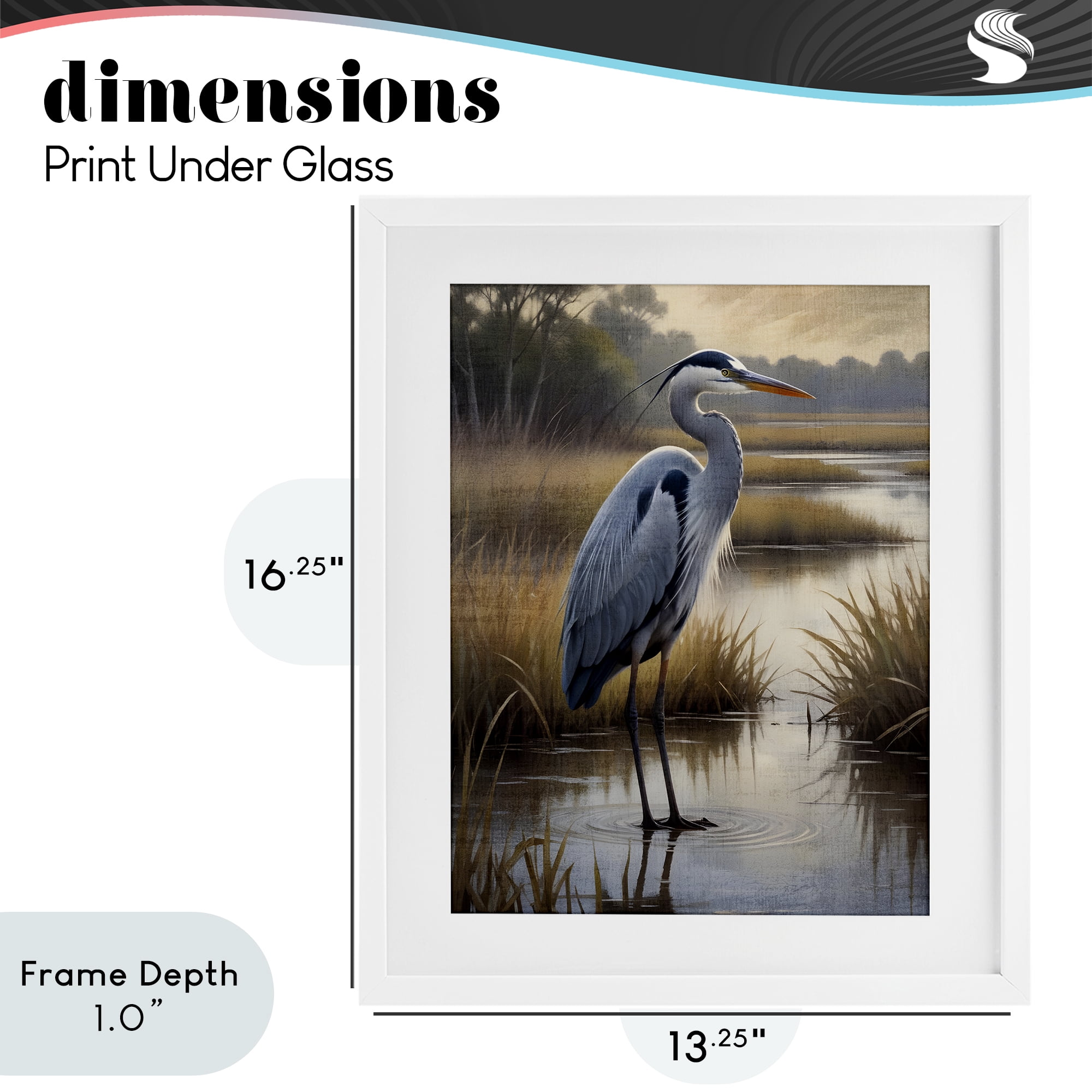 Stupell Industries Heron in Serene Marshlands White Framed Print Under Glass, design by Susan Arnot