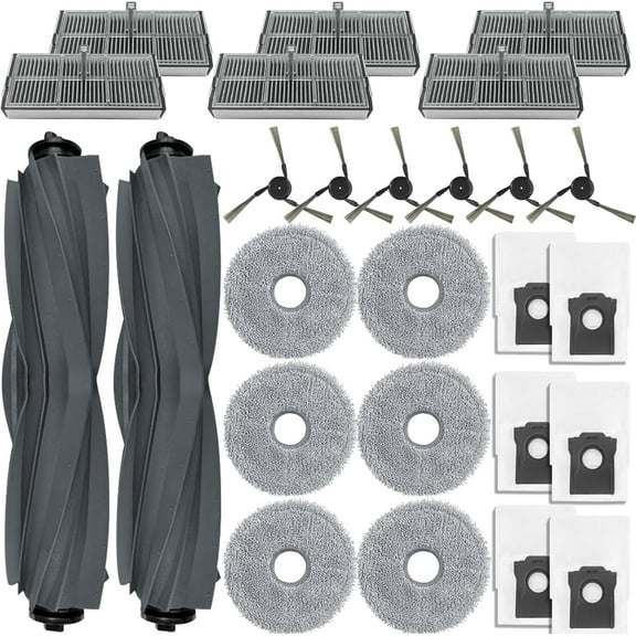 Accessories Replacement Parts Compatible with Dreame X40 Ultra/ L40 Ultra MOVA P10 Pro Ultra Robot Vacuum Cleaner, 2 Rubber Main Brush, 6 Filters, 6 Dust Bags, 6 Mop Pads, 6 Side Brushes