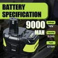 thumbnail image 3 of 9.0Ah Repacement for Ryobi 18V Battery with P117B Charger Compatible with Ryobi Battery 18V P102 P103 P104 P105 P107 P108 P109 Battery & Charger Kit With USB Port, 3 of 8