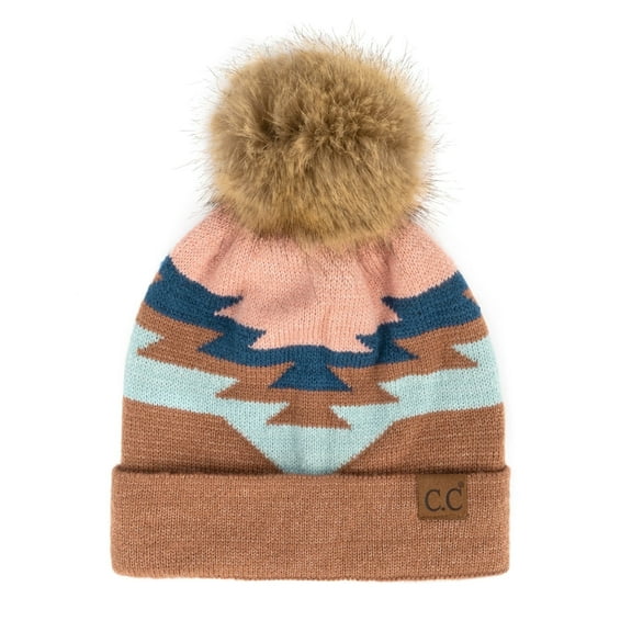 CC Beanie with Pom & Aztec Pattern