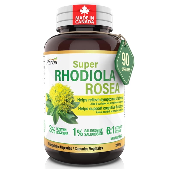 Herba Rhodiola Rosea Supplément 200 Mg - 90 Capsules / 3 % de Rosavines et 1 % de Salidrosides / Fabriqué au Canada