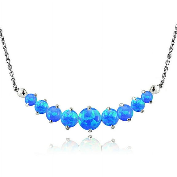 Created Blue Opal Sterling Silver Graduated Necklace