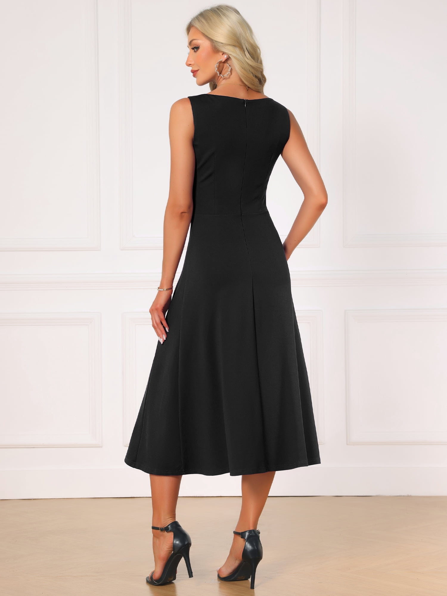 DARING DIVA Women's Formal Sleeveless Ruched High Waist A-Line Dresses M Black