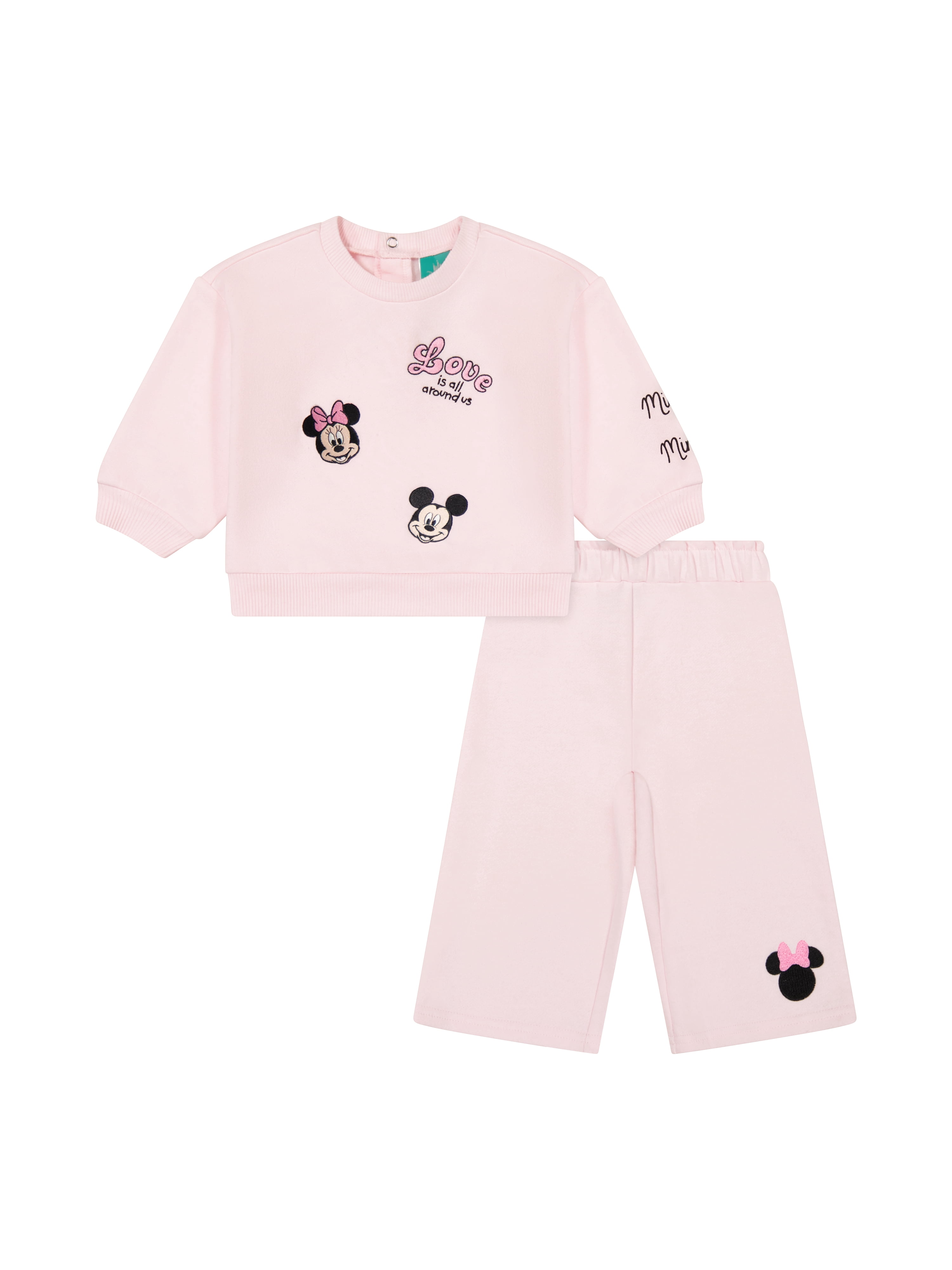 Minnie & Mickey Baby Girl 2 Piece Embroidered Sweat Set, Sizes 0-24 Months