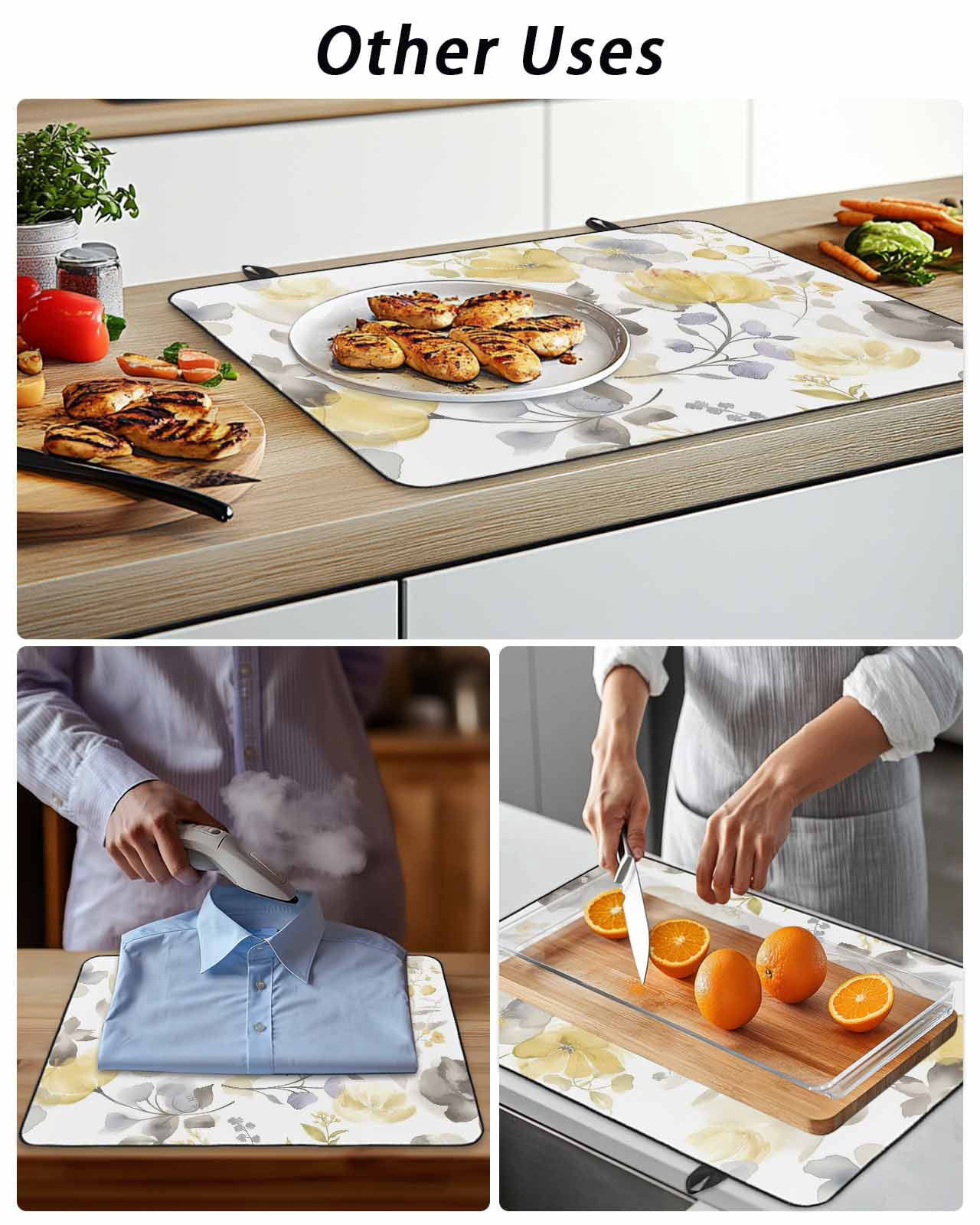 Stove Top Covers for Electric Stove, Yellow Grey Botanical Glass Stovetop Cover Protector, Spring Floral Watercolor Induction Cooktop Protector Oven Mat for Kitchen Countertop 24"x21"