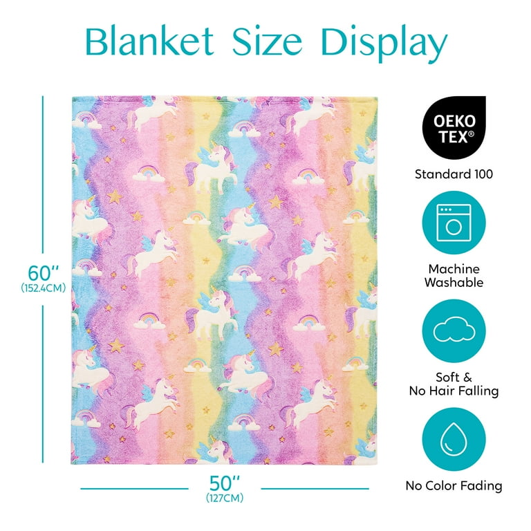 FiNeWaY Coperta Con Cappuccio Che Si Illumina Al Buio - Morbida In Pile Con Luna, Stelle E Unicorno, 127x102 Cm, Regalo Per Bambini E Ragazzi