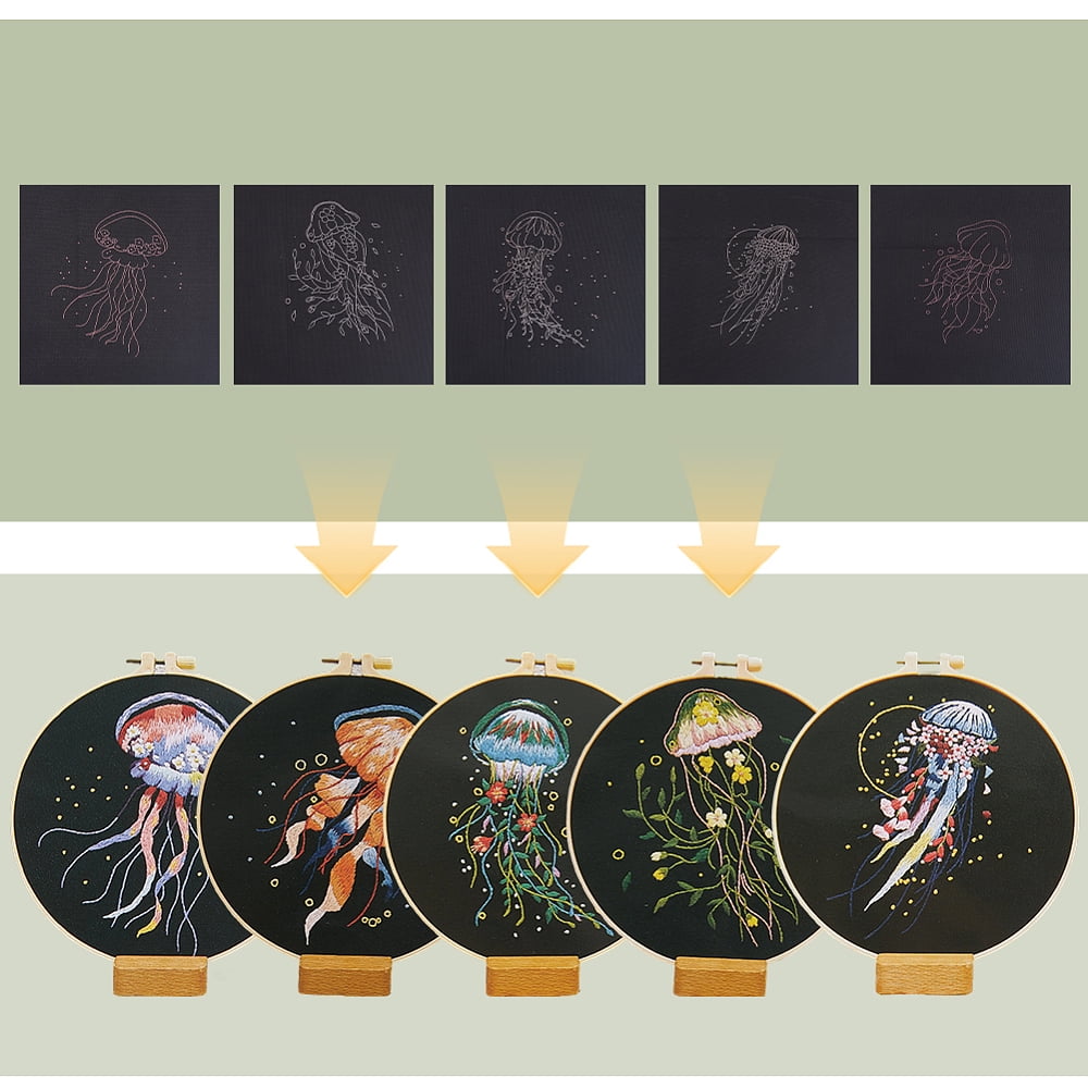 1 Set DIY Jellyfish Pattern Embroidery Kits with Plastic Handle Iron Seam Rippers Mixed Color 89x10mm