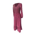 thumbnail image 5 of Cenuakty Women Long Dress, 3/4 Sleeve Dress V Neck Pleated Graphic Print Fall Casual Swing Dress, 5 of 8