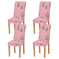 Yayeee 4 Pack Dining Chair Covers Stretch Parson Chairs Slipcovers Seat Protector, Pink Gingerbread House
