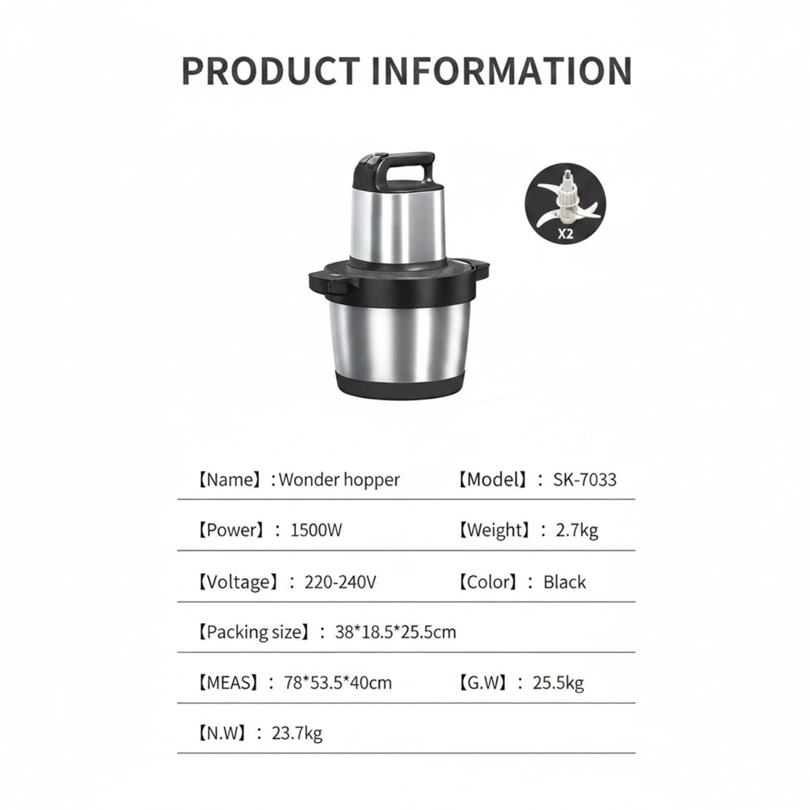 JOVELL Meat Grinder Electric 1500W, Heavy Duty Stainless Steel 6.5L Large Capacity Food Chopper, 3-Speed Food Processor for Beef, Vegetable & Fruit