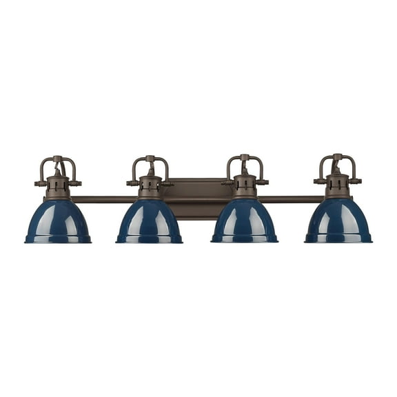 Yep by Golden Lighting Duncan 4-light Vanity in Rubbed Bronze and Navy Blue shade