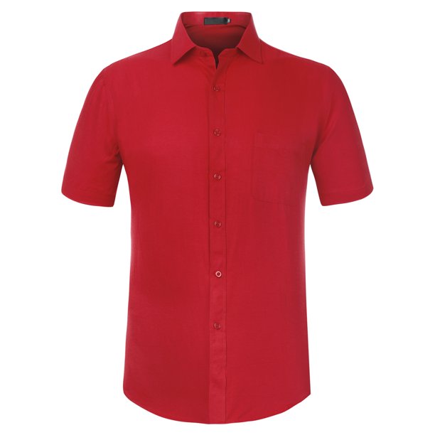 Lars Amadeus Camisa De Vestir Para Hombre, Ajuste Regular, Manga Corta, Botones, Camisa De Negocios Sólida rojo L Unique Bargains Camisa