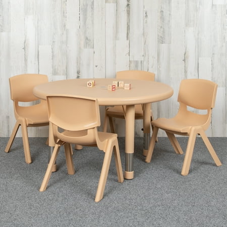 UPC: 0889142533054 | Flash Furniture 33 Round Natural Plastic Height Adjustable Activity Table Set with 4 Chairs