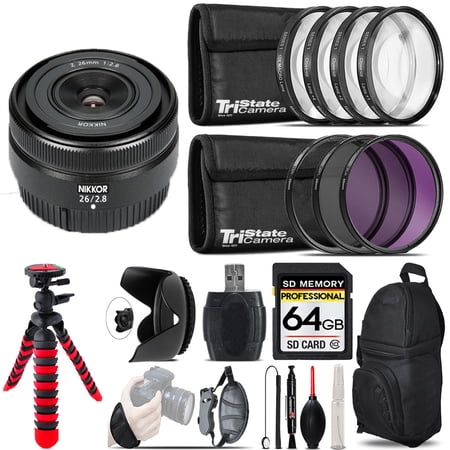Nikon NIKKOR Z 26mm f/2.8 Lens+ Macro Filter Kit & More - 64GB Accessory Kit