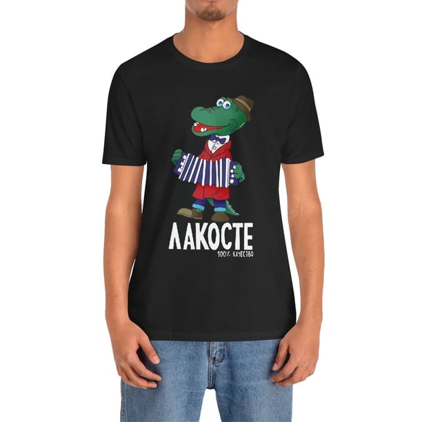 Men's Cotton T-Shirt with Cartoon Crocodile Print, Casual Crew Neck, Short Sleeve, Slight Stretch, 100% Cotton, 220gsm, for Hiking & Outdoor, Spring/Summer/Fall - Black
