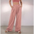 thumbnail image 4 of Pantalones de Traje Anchos para Mujer, Holgados, de Cintura Alta Elástica, Informales, Largos, Color Rosa, Talla M, 4 of 7