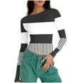 thumbnail image 5 of ZHYou Women's Tees Women's Fashion Casual Round Neck Printed Long Sleeve Blouse Tops Gym Shirt Black and White Stripes, 5 of 5