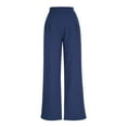 thumbnail image 4 of Rciityk Casual Pants for Women Flowy Wide Leg Pants High Waist Drawstring Straight Lounges Pants Solid Color Loose Long Trousers with Pockets Navy XL, 4 of 7