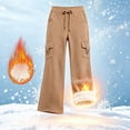 thumbnail image 4 of Smsaxvxz Women's Fleece Lined Cargo Wide Leg Pants Drawstring High Waist Thermal Winter Stretchy Casual Yoga Pants with Pockets, 4 of 6