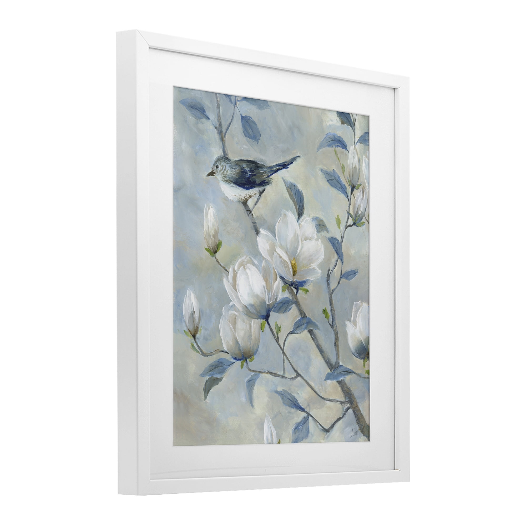 Stupell Industries Blue Bird in Magnolia Tree White Framed Print Under Glass, design by Nan