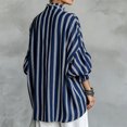 thumbnail image 3 of WULMLEO Women Ruffle Collar Striped Polyester Loose 3/4 Sleeve Blouse Navy XL, 3 of 4