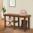 thumbnail image 2 of HomCom Storage Bench, Teak, 2 of 10