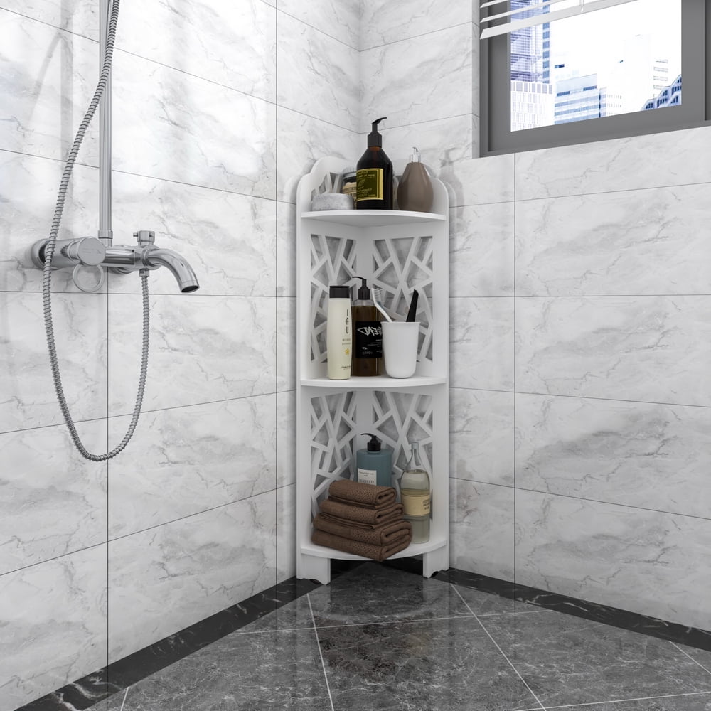 Cfowner Corner Shower Caddy, 3 Tier Corner Shower Shelf Waterproof for Bathroom Storage, White