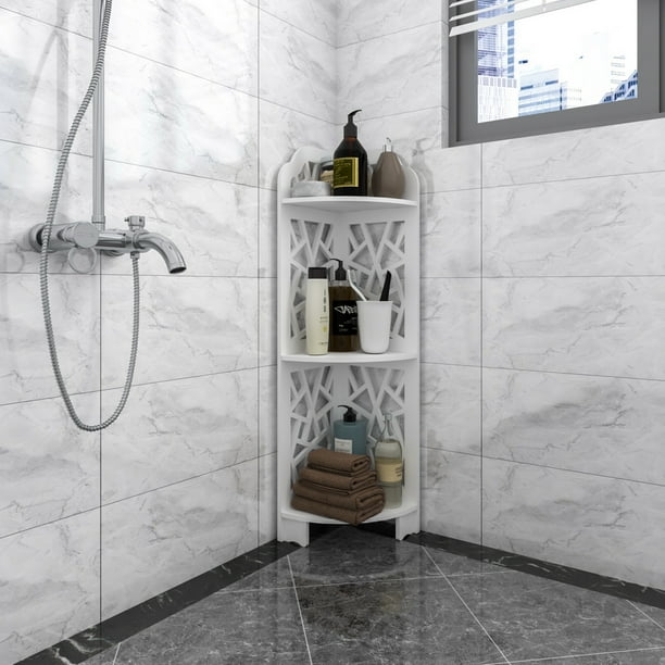 3 Tier Floor Standing Corner Shower Caddy White Shower Organizer for Bathroom, Bathtub, Shower