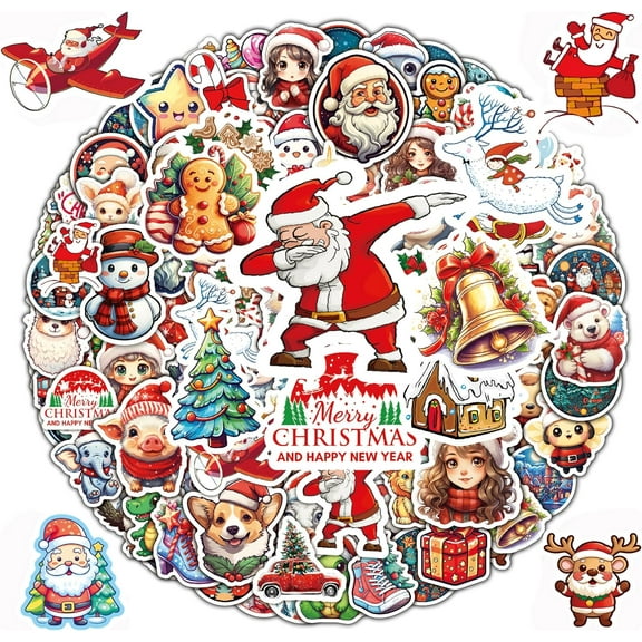 100 Pcs Christmas Stickers, Merry Christmas Vinyl Stickers for Kids, Funny Christmas Holiday Stickers for Water Bottles, 2024 Christmas Stickers for Gifts