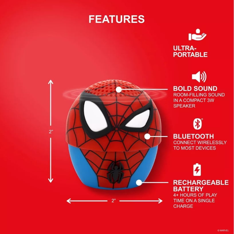 Spider-Man Bitty Boomer Bluetooth Speaker: Portable USB-C Rechargeable for iOS & Android