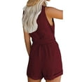 thumbnail image 3 of Fangasis Women Romper V Neck Jumpsuits Solid Color Short Jumpsuit Ladies Casual Shorts Plain Holiday Mini Pants Wine Red M, 3 of 6