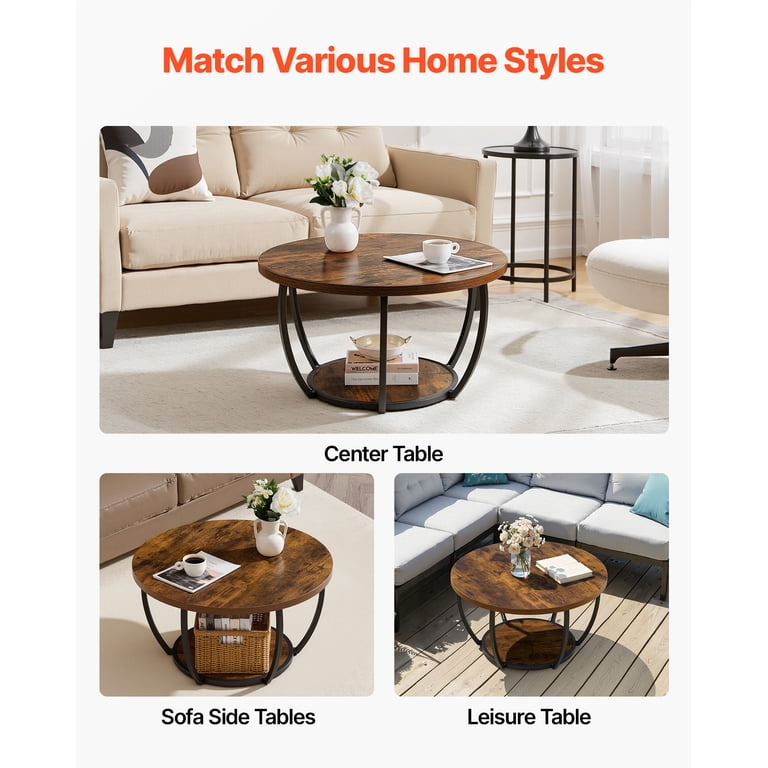 KFFKFF Round Coffee Table, 2-Tier Wood with Storage photo 7