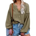 thumbnail image 1 of Worallymy - Blusa de manga larga para mujer con cuello en V y color sólido Worallymy JD735906130, 1 of 3