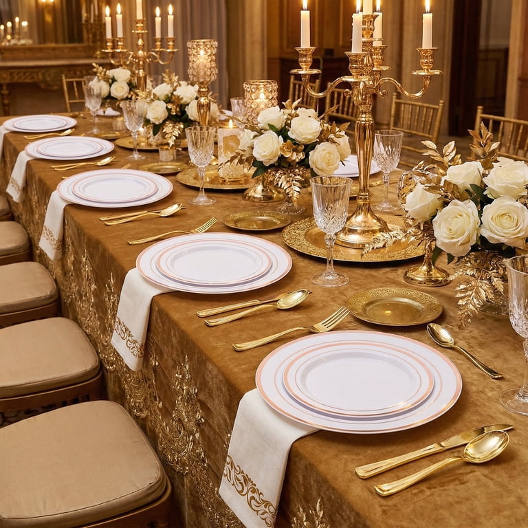 Hawsaiy Rose Gold Dinnerware Set for 50 Guests, 350-Piece photo 2