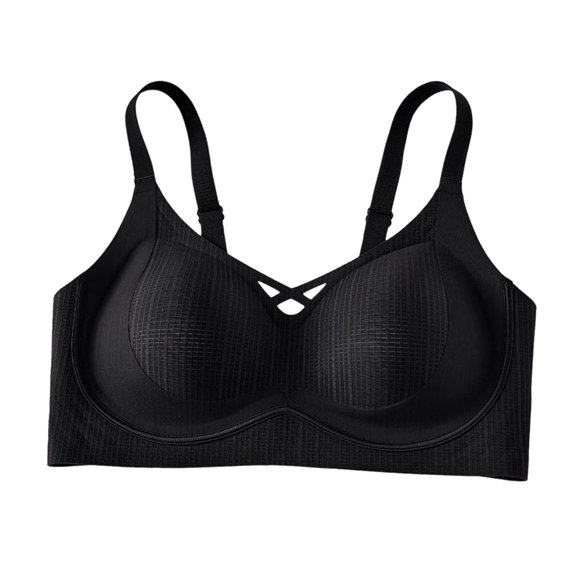 Turilly Bras Womens Ribbed Round Neck Wireless Bra With Thin Straps And Center Cutout Everyday Bras