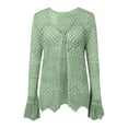 thumbnail image 6 of JIAYUE Women's Swimsuit Cover-Ups Solid Color Long Sleeve V Neck Lace Up Knit Scalloped Beach Hollow Cardigan Comfortable Swimwear Cover Up Top, 6 of 6