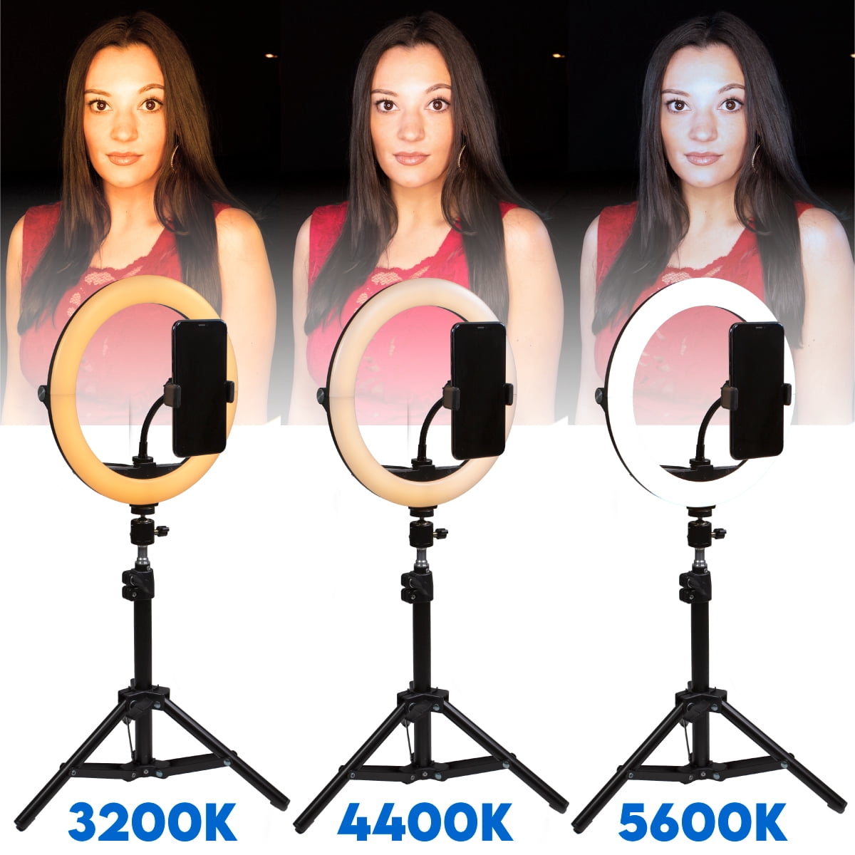 Dracast Halo Plus Series LED100 | Bi-Color 2700K - 5600K | Compact Foldable LED Video Ring Light | Mini Stand Kit