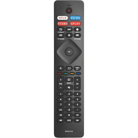RF402A-V14 Replacement Remote Control for Philips TVs, Easy Setup, Streaming Shortcuts, Compatible with Android and Google Smart TVs, Works with PFL5604, PFL5704, PFL5766 Series, No Voice Function